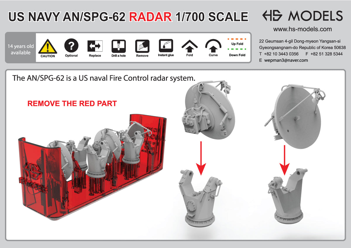 Photo of US Navy Fire Control Radar AN/SPG-62 1:700 scale 3D printed resin set from HS Model HSM-U700006S