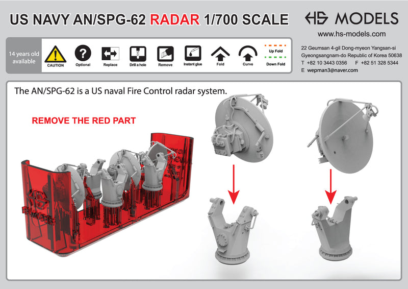 Photo of US Navy Fire Control Radar AN/SPG-62 1:700 scale 3D printed resin set from HS Model HSM-U700006S