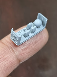 Photo of 1:700 scale AN/SPQ-9A and 9B radar set, 3D printed resin parts by HS Model (HSM-U700009S), showing 8 detailed radar pieces.