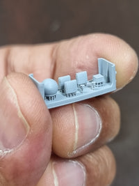 Photo of 1:700 scale AN/SPQ-9A and 9B radar set, 3D printed resin parts by HS Model (HSM-U700009S), showing 8 detailed radar pieces.