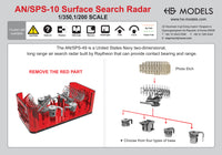 Photo of AN/SPS-49 Air Search Radar 1/350 scale 3D printed resin model set by HS Model HSM-U350069S showing detailed parts and four base types