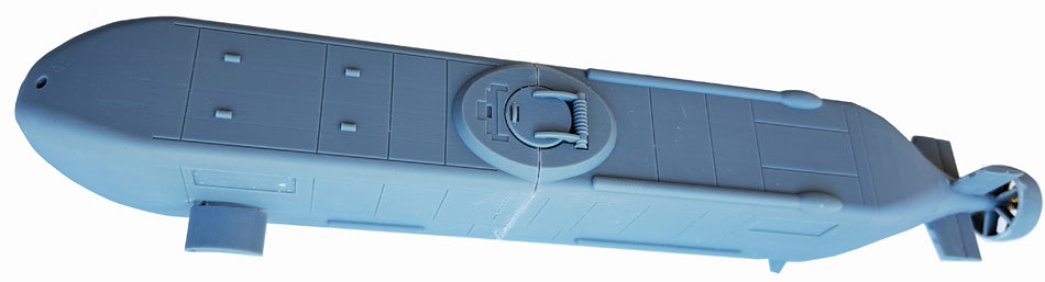 Photo of the Advanced SEAL Delivery System (ASDS) resin model kit in 1:72 scale by RC Subs, showing detailed hull and miniature submarine features.