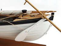 Photo of the Amati 1:16 scale New Bedford Whaleboat model kit showing detailed wooden construction and historical maritime design.