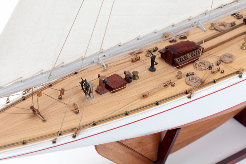 Photo of Amati Rainbow 1:80 scale wooden model yacht kit with sails, tools, and brass fittings