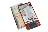 Photo of Amati Rainbow 1:80 scale wooden model yacht kit with sails, tools, and brass fittings