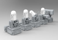 Photo of Phalanx CIWS Block 1B 1/700 scale resin model set by HS Model HSM-U700003S showing four detailed 3D printed parts