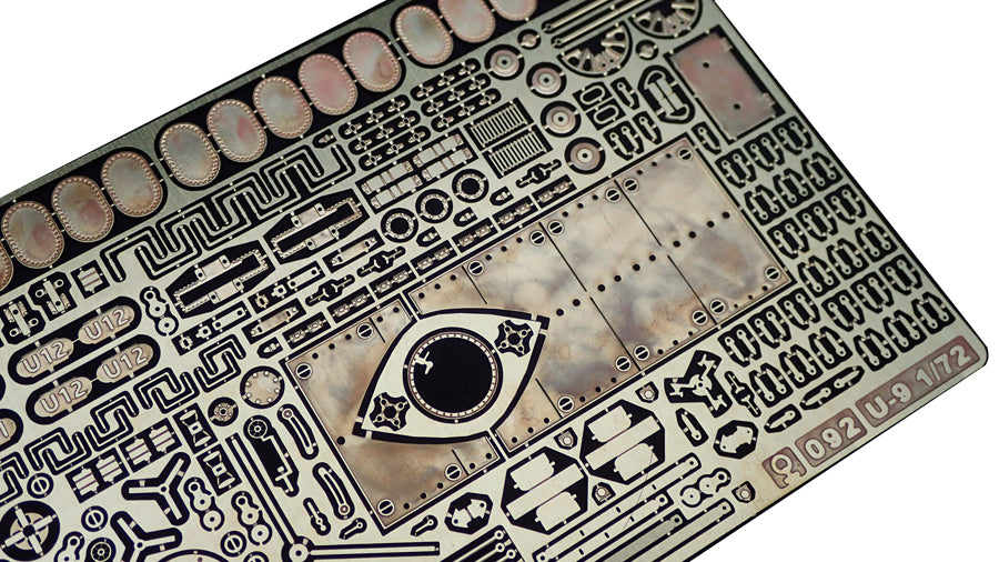 Photo of photo-etched detail set for German U-Boat SM U-09 1:72 scale Das Werk DW72001 RC Subs brass upgrade parts