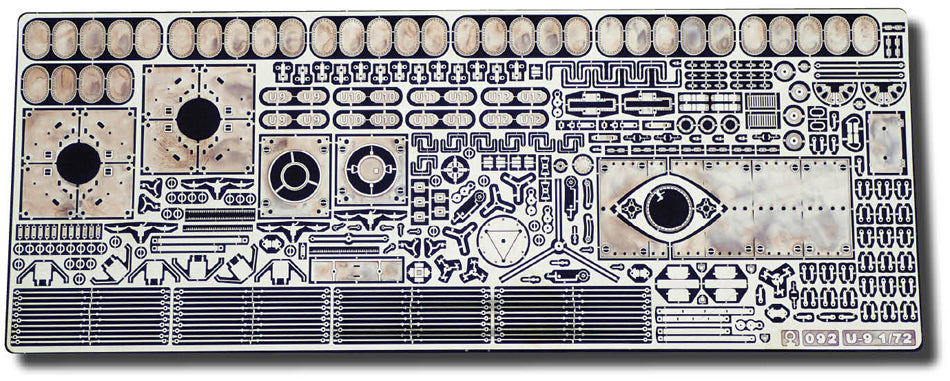 Photo of photo-etched detail set for German U-Boat SM U-09 1:72 scale Das Werk DW72001 RC Subs brass upgrade parts