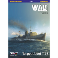 Image of WAK Publishing's Torpedoboot T13 1:200 scale card model kit, showcasing the detailed and historically accurate design of the German torpedo boat.