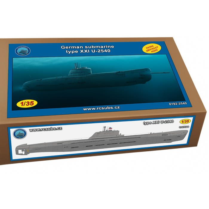 Photo of German U-Boat Type XXI U-2540 1/35 scale model submarine kit with RC conversion option and photo-etched details
