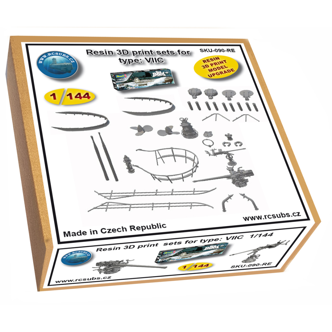 Photo of U-Boat Type VIIC resin 3D printed accessories for Revell 05038 and 05675 1:144 scale submarine kits by RCSubs