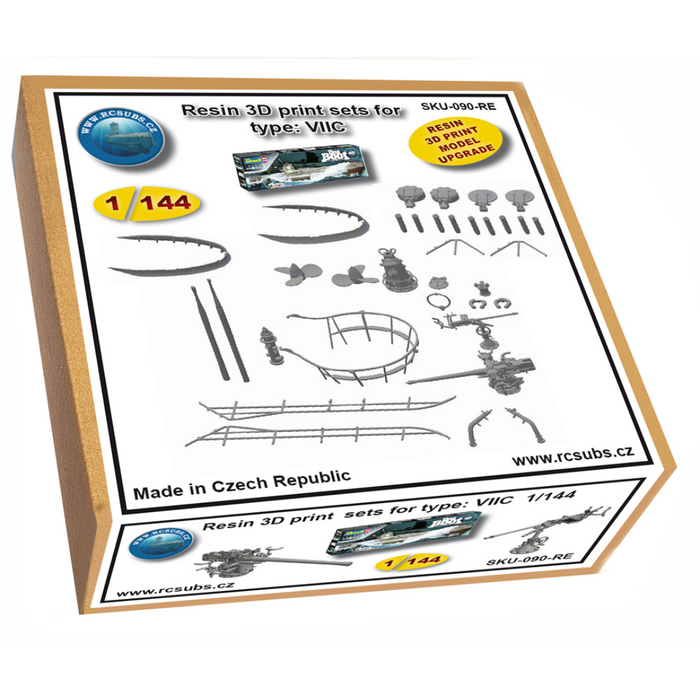 Photo of U-Boat Type VIIC resin 3D printed accessories for Revell 05038 and 05675 1:144 scale submarine kits by RCSubs
