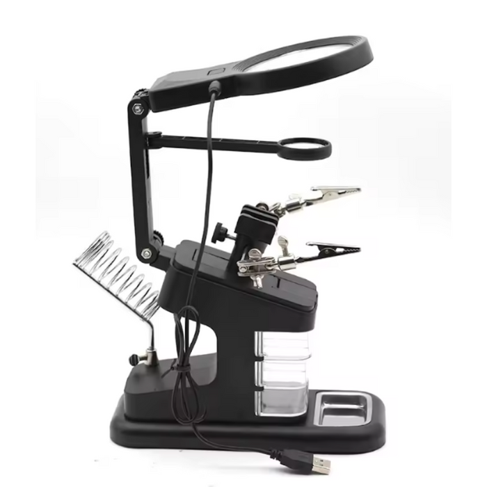 Photo of LED magnifier helping hands soldering station with clips and stand