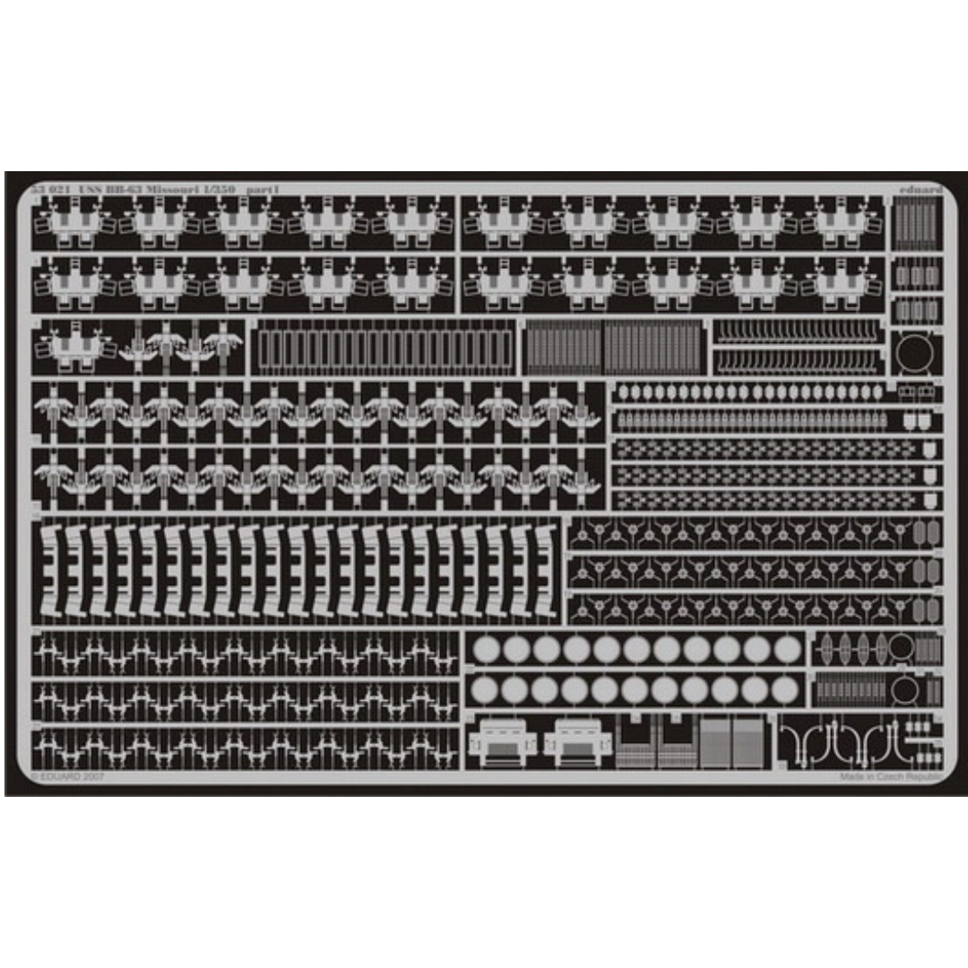 Photo of Eduard 53021 USS Missouri BB-63 photo-etched detail set for Tamiya 1:350 scale battleship model kit