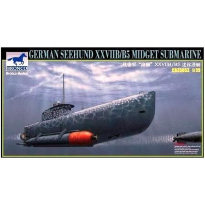 Photo of the Bronco CB35053 German Seehund XXVIIB/B5 1:35 scale plastic model kit with detailed submarine components