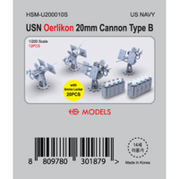 Photo of USN Oerlikon 20mm Cannon Type B 1:200 resin model set with 12 cannons and 20 ammo lockers by HS Model