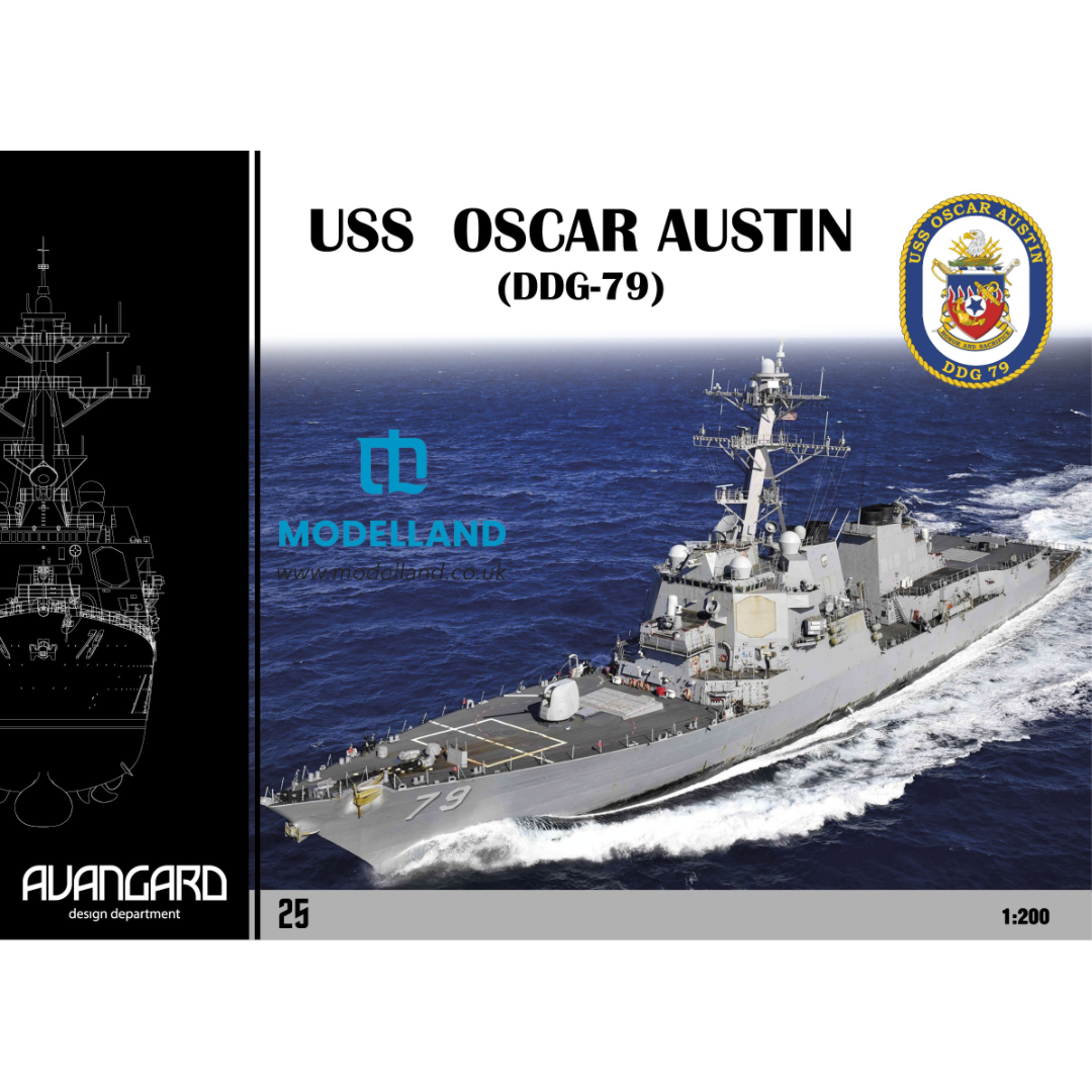 Photo of USS Oscar Austin DDG-79 Avangard 1:200 card model kit with laser cut frame and detail set