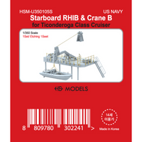 Photo of Starboard RHIB and Crane B photo etched set for Ticonderoga class cruiser 1:350 scale by HS Model