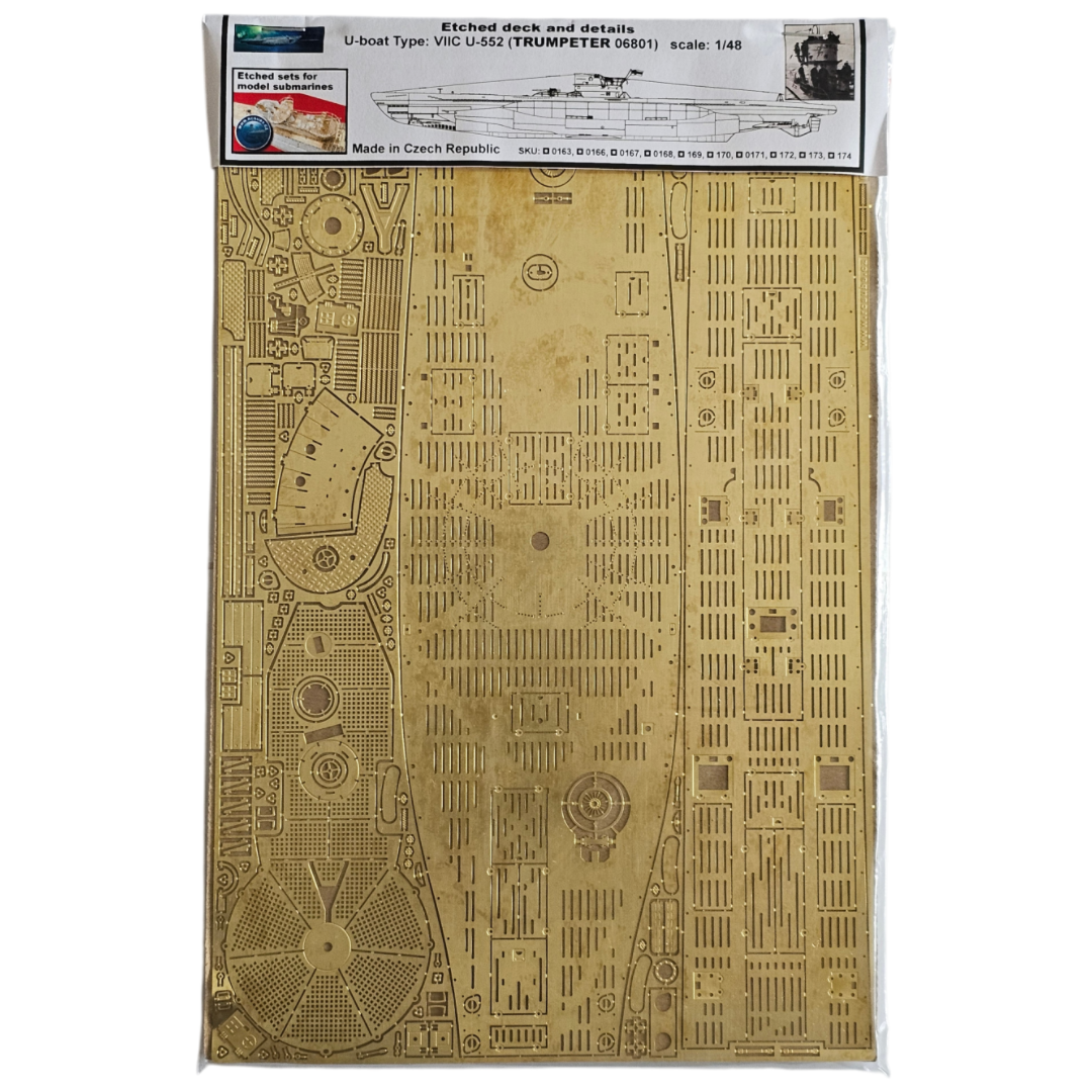 Photo of Photo-Etched Deck and Detail Set for German U-Boat Type VIIC U-552 1:48 Scale Trumpeter 06801 RC Subs 0163