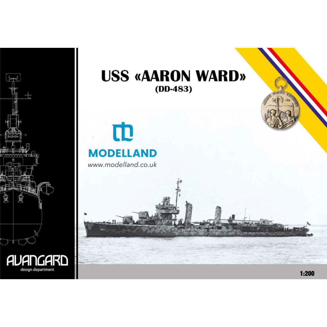 Photo of USS Aaron Ward DD-483 Avangard 1:200 card model kit with laser cut frame and detail set