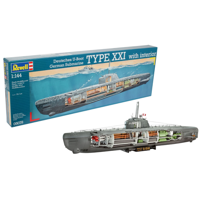Photo of the Revell 1:144 Deutsches U-Boot Type XXI with detailed interior plastic model kit