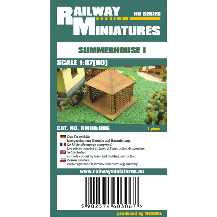 Photo of Summerhouse I 1:87 scale Vessel Railway Miniatures laser-cut card model kit HO scale garden building