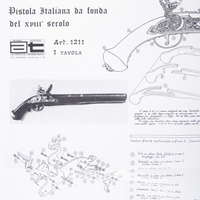 Photo of Amati B1211 Gun Rests Plan showing detailed 18th-century Italian pistol design for model ship building.