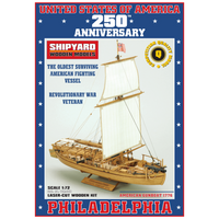 Photo of the Philadelphia American Gunboat 1776 wooden model kit in 1:72 scale by Shipyard WM:008
