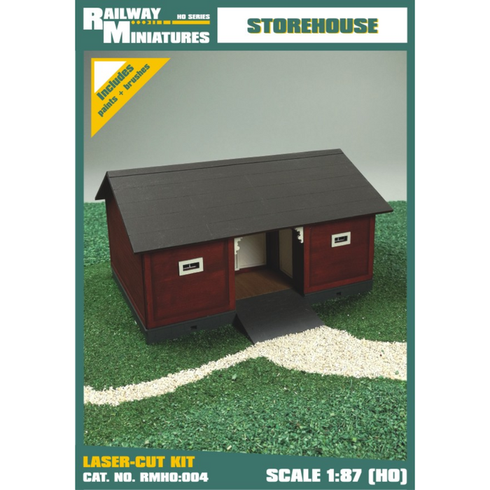 Photo of Storehouse 1:87 Scale Vessel Railway Miniatures Laser-Cut Card Model Kit with paints and brushes