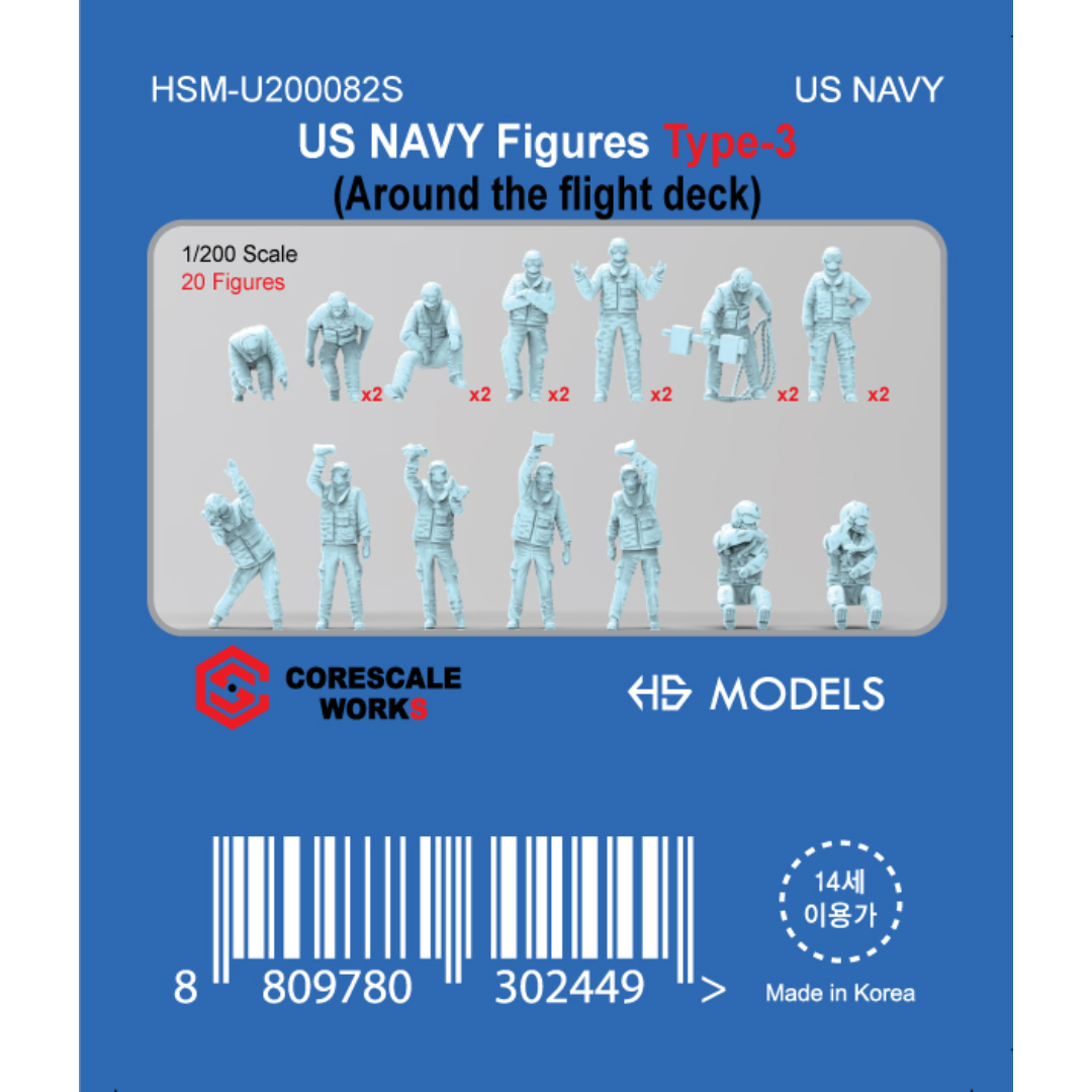 Photo of HS Model US Navy Figures Type 3 1:200 resin flight deck crew set with 25 detailed naval figures
