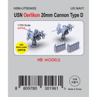 Photo of USN Oerlikon 20mm Cannon Type D resin set with 24 ammo lockers in 1/700 scale by HS Model