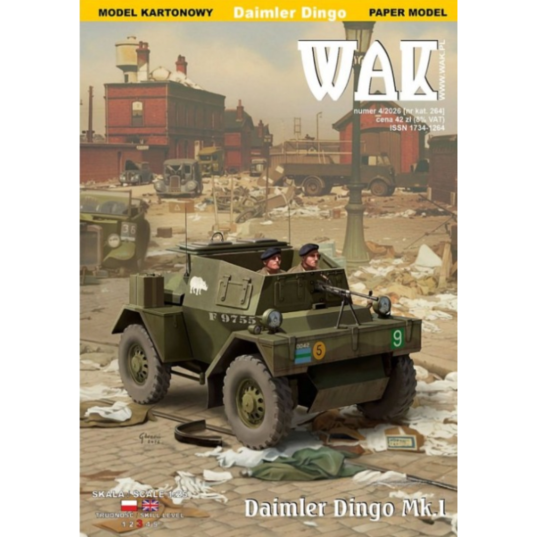 Photo of Daimler Dingo Mk.I 1:25 scale card model kit by WAK 4/2026 with British and Polish WWII markings