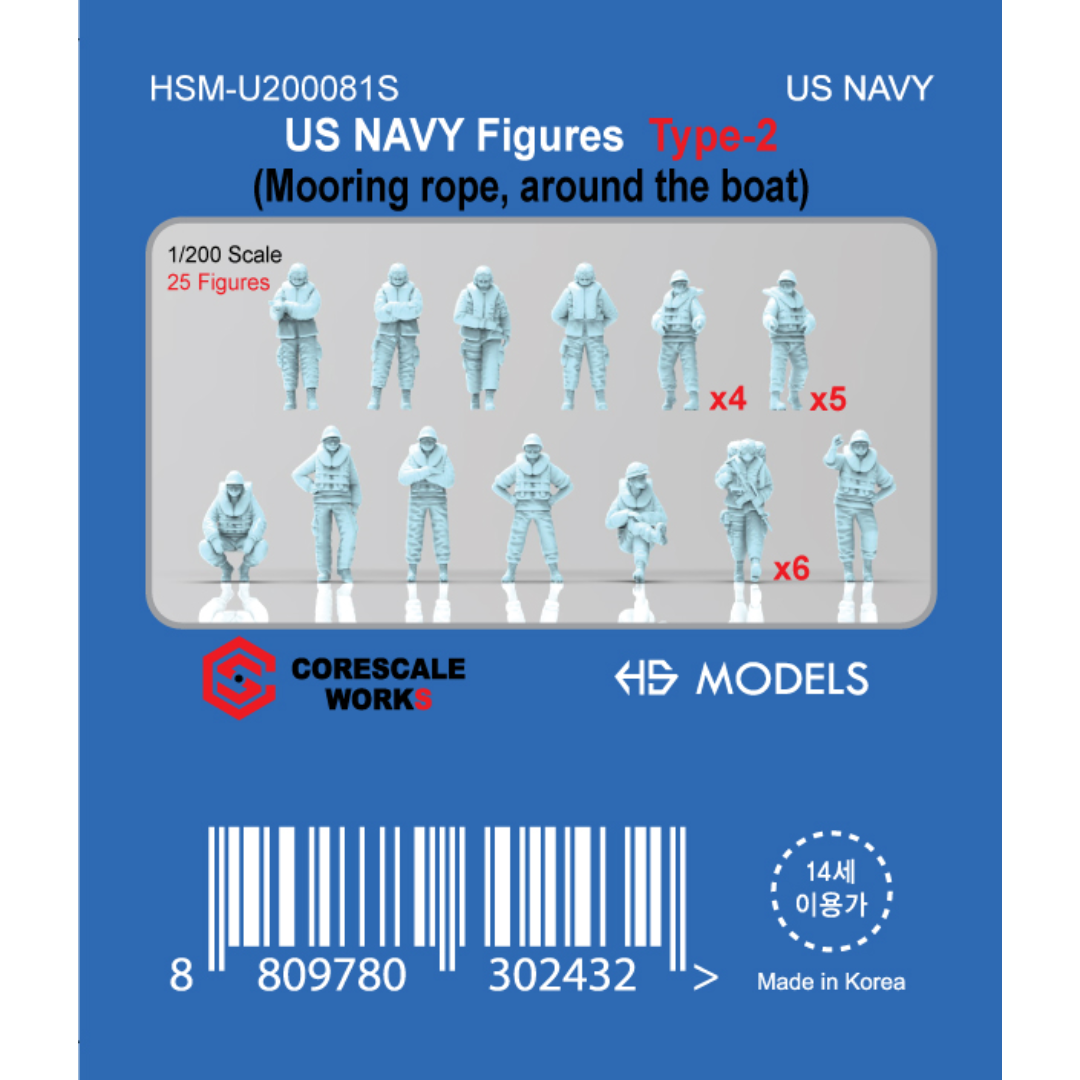 Photo of US Navy Figures Type 2 1:200 resin mooring crew set with 25 naval figures for ship models