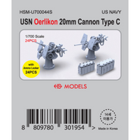 Photo of HS Model USN Oerlikon 20mm Cannon Type C 1:700 resin set with 24 cannons and ammo lockers