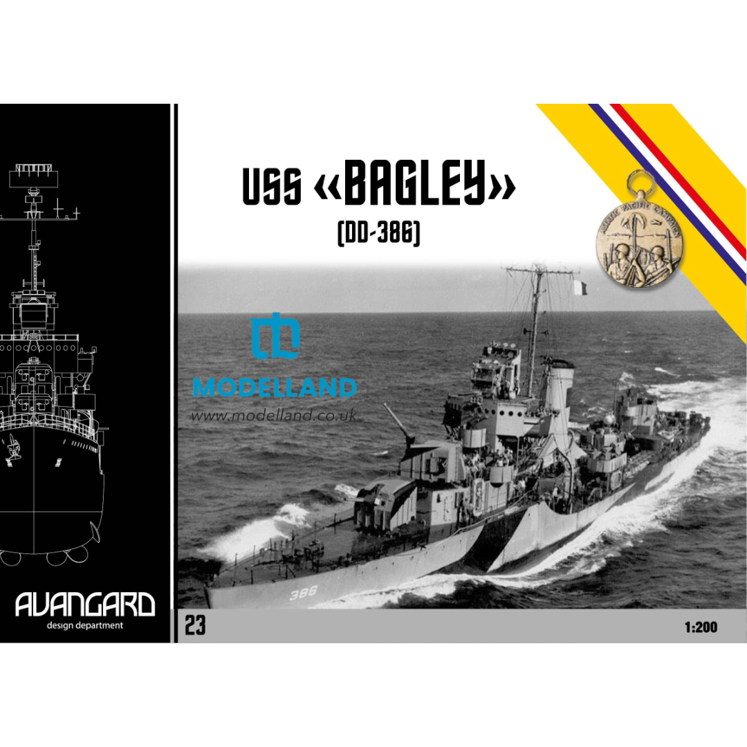 Photo of USS Bagley DD-386 Avangard 1:200 card model kit with laser cut frame and detail set