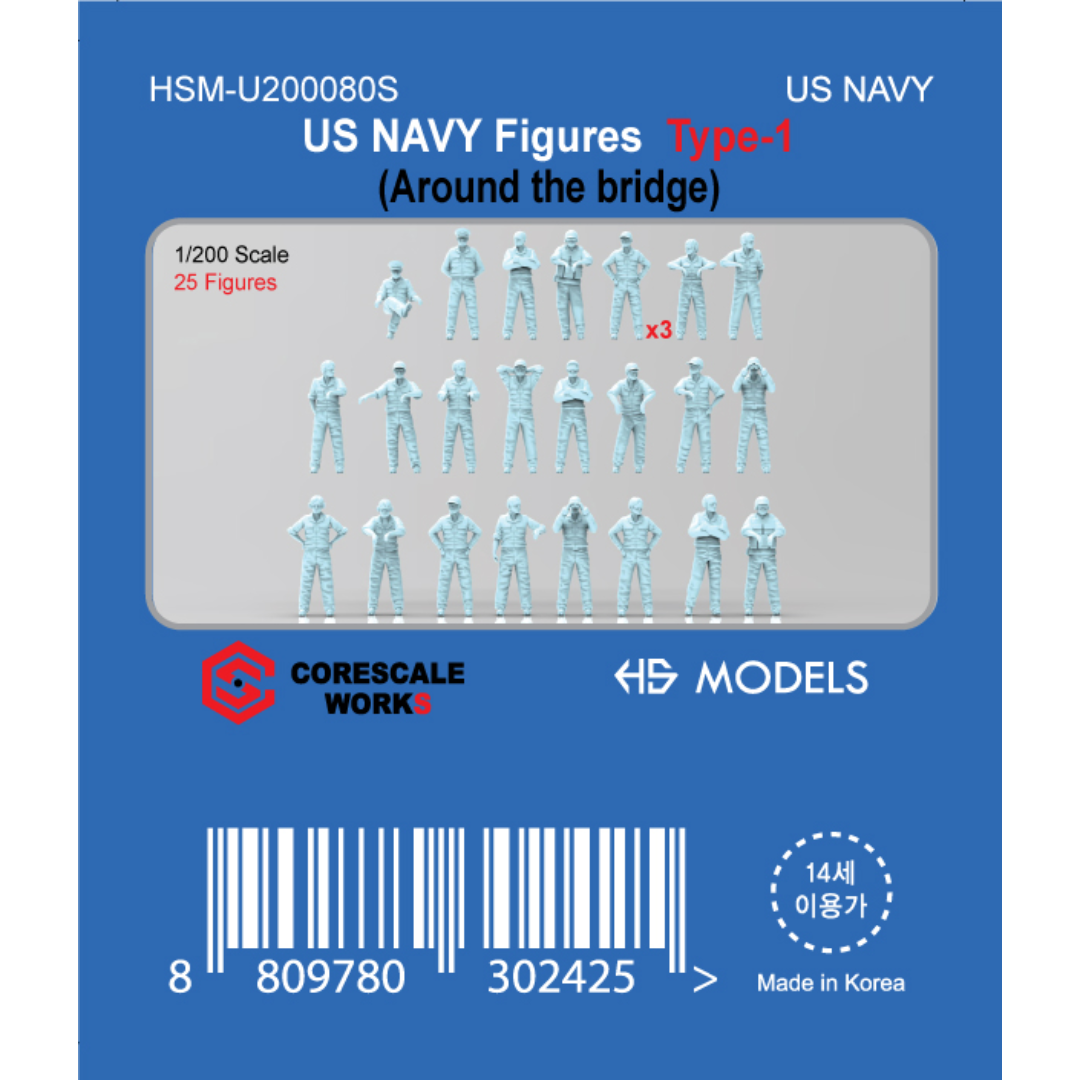 Photo of HS Model US Navy Figures Type 1 Around the Bridge 1:200 resin crew figures set HSM-U200080S