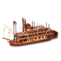 Photo of the OcCre Mississippi 1:80 scale wooden steamboat model kit with paddle-wheel and detailed historical design