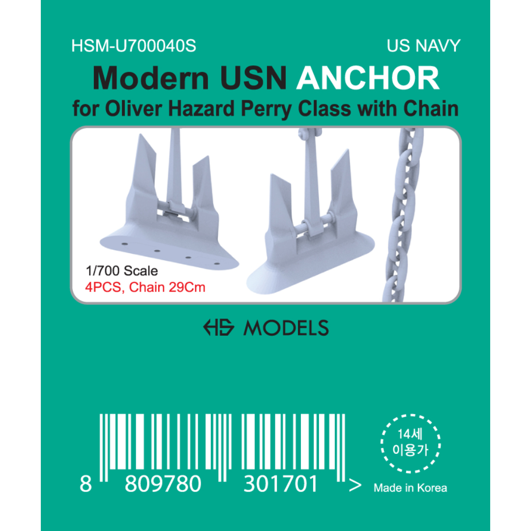 Photo of Modern US Navy Anchor for Oliver Hazard Perry Class 1:700 resin set by HS Model with anchor chain