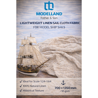 Photo of lightweight linen sail cloth fabric 95gsm for model ship sails 1:24–1:64 natural beige