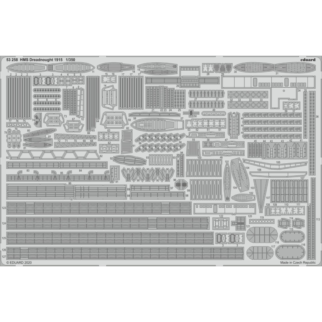 Photo of Eduard 53258 HMS Dreadnought 1915 photo-etched detail set for Trumpeter 1:350 scale model kit