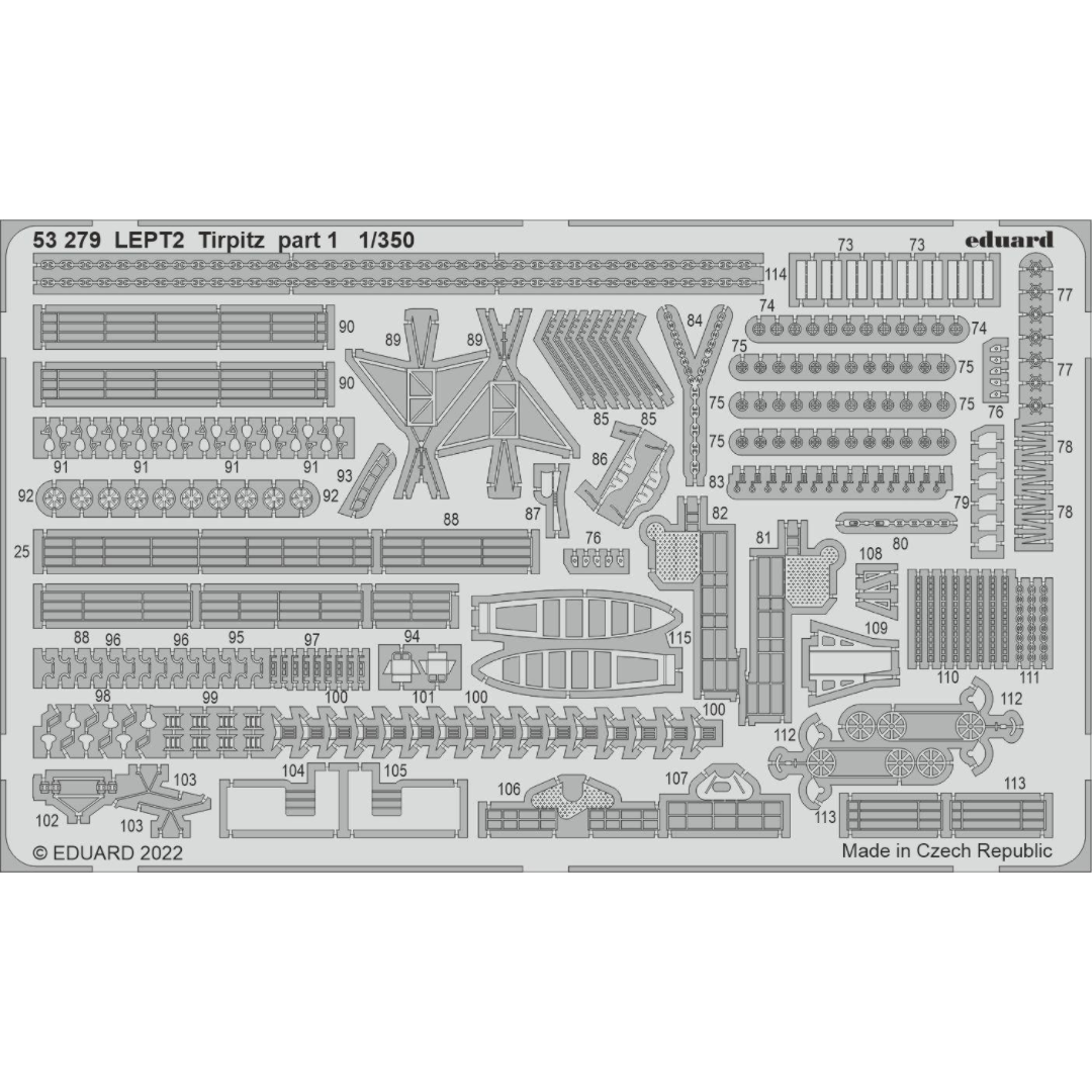 Photo of Eduard 53279 Tirpitz Photo-Etched Details Part 1 for Trumpeter 1:350 Battleship Model Kit