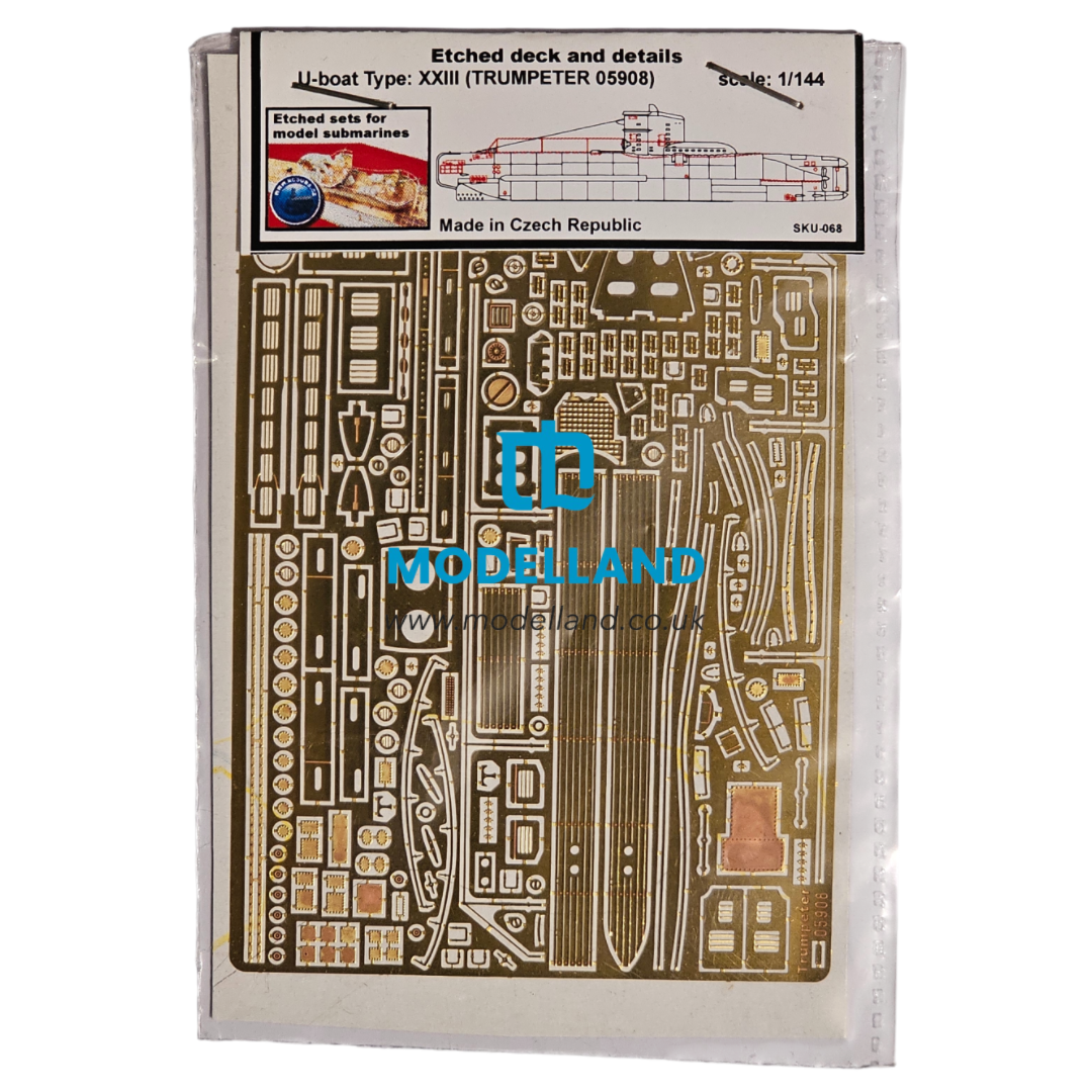 Photo of 1:144 scale German U-Boat Type XXIII detail set with photo-etched  parts for Trumpeter 05908 submarine model