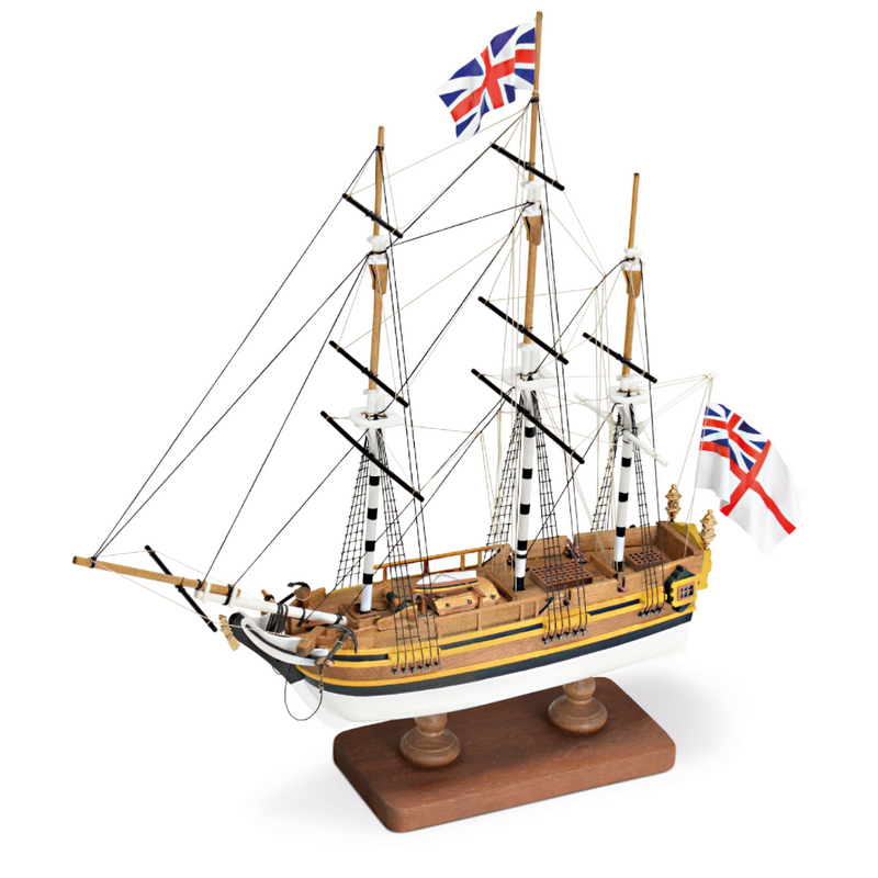 Photo of the Amati HMS Bounty First Step Model Kit in 1:135 scale, assembled wooden beginner ship model