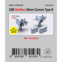 Photo of USN Oerlikon 20mm Cannon Type B resin set with 24 ammo lockers in 1:700 scale by HS Model