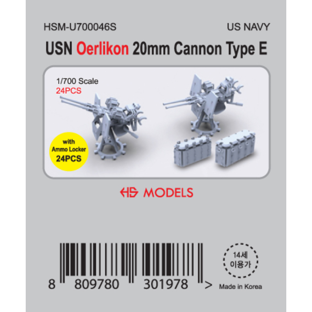 Photo of USN Oerlikon 20mm Cannon Type E 1:700 resin set with 24 AA guns and ammo lockers by HS Model