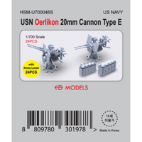 Photo of USN Oerlikon 20mm Cannon Type E 1:700 resin set with 24 AA guns and ammo lockers by HS Model
