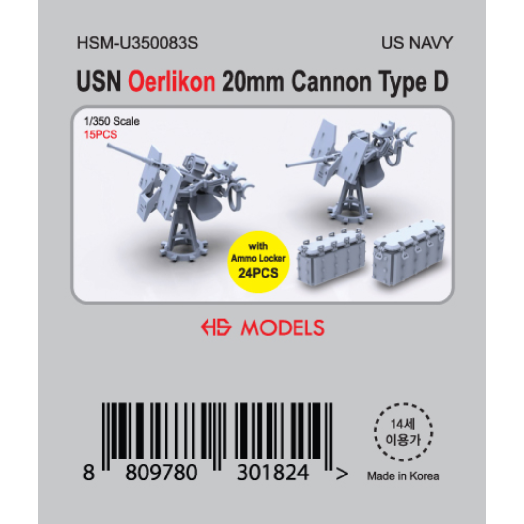 Photo of USN Oerlikon 20mm Cannon Type D 1:350 HS Model set with 15 guns and 24 ammo lockers