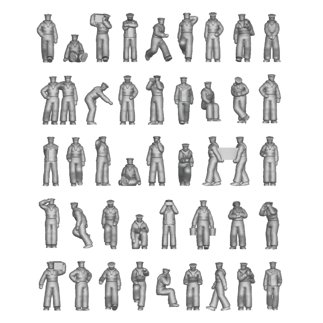 Photo of Kriegsmarine 1/700 scale 3D printed resin crew figures on battleship deck