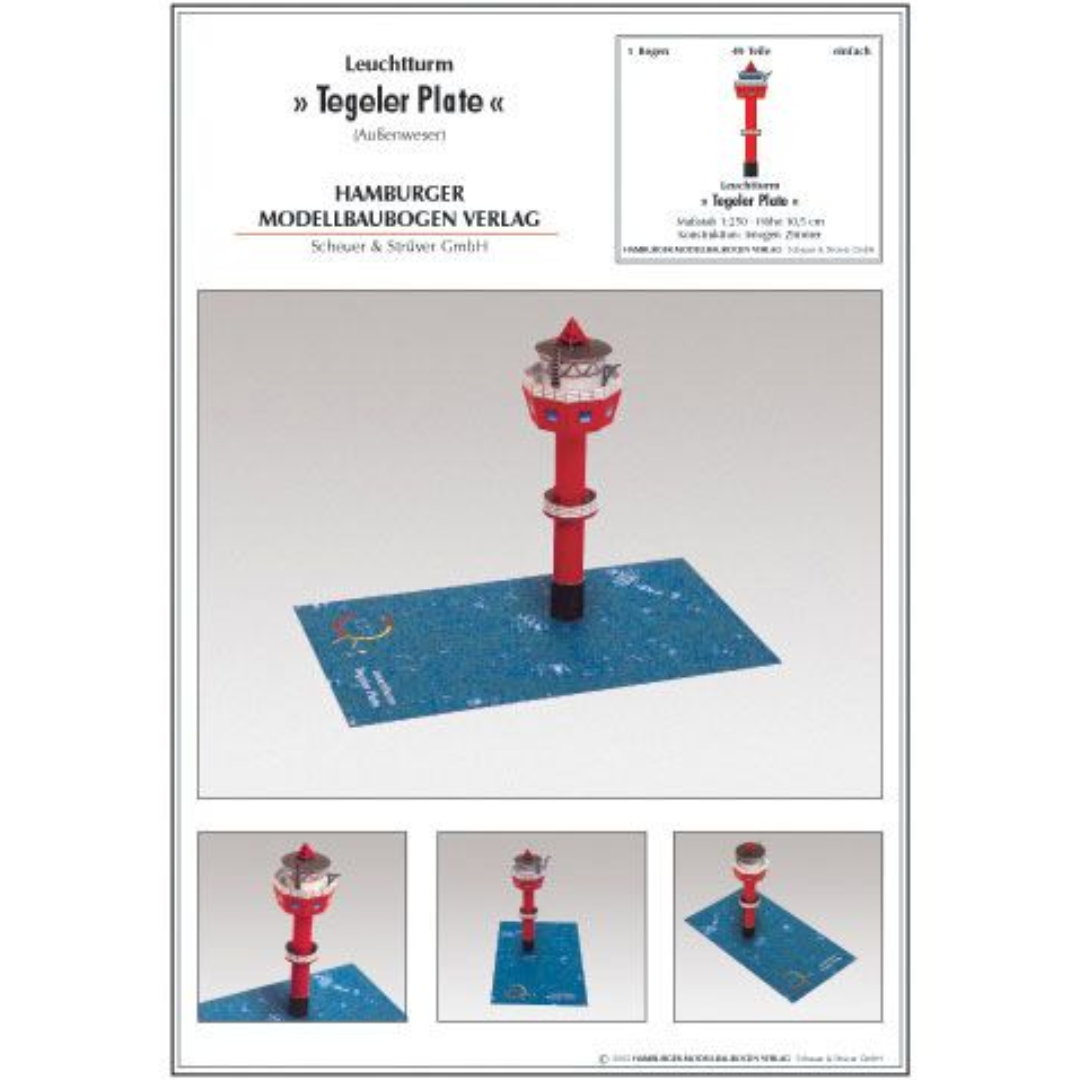 Photo of HMV Lighthouse Tegeler Plate 1/250 paper model kit showing completed lighthouse model with base and printed details