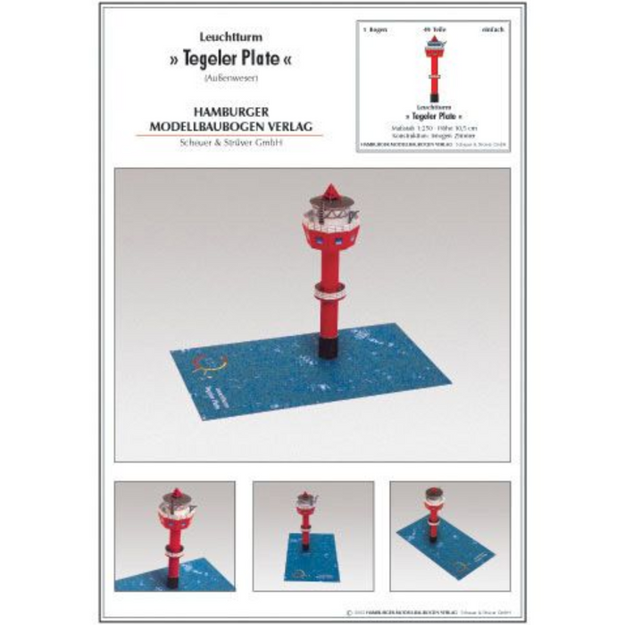 Photo of HMV Lighthouse Tegeler Plate 1/250 paper model kit showing completed lighthouse model with base and printed details